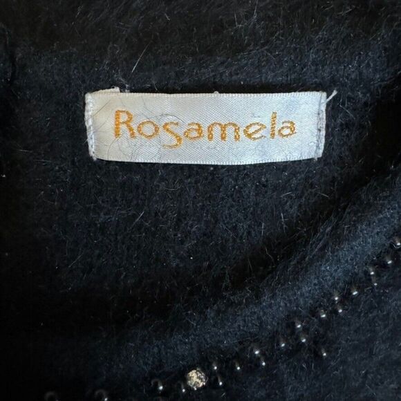 Vintage Womens Rosamela Black Angora Blend Fluffy Soft Short Sleeve Sweater Sz M - Picture 8 of 8
